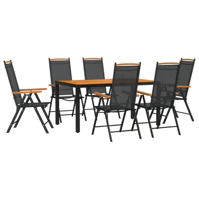 Image de Ensemble à manger de jardin 7 pcs noir et marron aluminium
