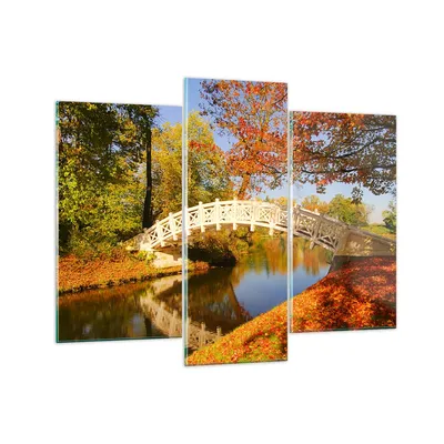 Produktbild von Bilder auf glas - Stream Fußgängerbrücke Herbst - 130x100cm - Glasbilder - Wandbilder - Kunstdruck - zum Aufhängen bereit - Wanddekoration aus Glas - Glas Bilder - Wandbild auf Glas - GCB130x100-2654