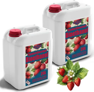 Zdjęcie produktu dla Bioetanol 96,6% 40L | Bioalkohol o zapachu dzikiej truskawki 96,6% 2x20L | Bioetanol do kominka, kominka stołowego | Bioetanol o zapachu dzikiej truskawki | Czyste spalanie, bez dymu, żywy i stabilny płomień