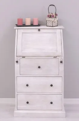 Produktbild von Casa Padrino Landhausstil Sekretär Kommode Hellgrau 65 x 45 x H. 110 cm - Massivholz Schrank mit 5 Schubladen - Massivholz Möbel - Landhausstil Möbel