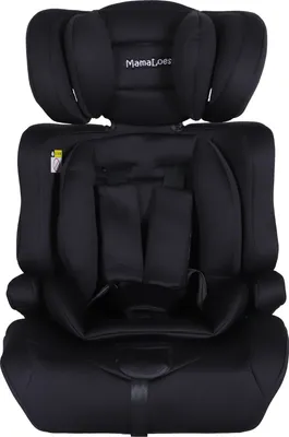 A black car seat shown from the front.