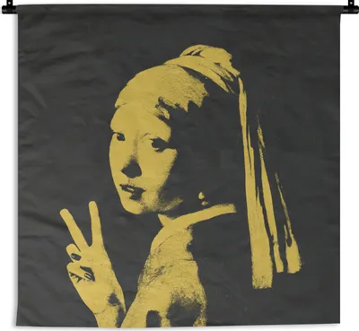 Produktbild von MuchoWow® Wandteppich Wandbehang Mädchen mit Perlenohrring - Vermeer - Kunst 150x150 cm Tapisserie Dekoration Wandtuch - Wohnaccessoires - Modernes
