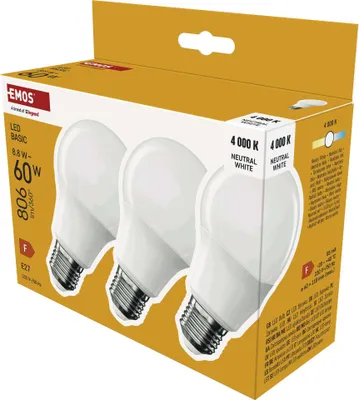 LED žárovka Basic A60 / E27 / 8,8 W (60 W) / 806 lm / neutrální bílá