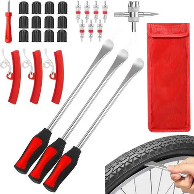 Produktbild von Reifenhebelwerkzeuge 28 Stück - manuelle Demontage - mit 3 Felgenschutzfolien - ideal für Fahrräder und Motoren - SnelShoppen