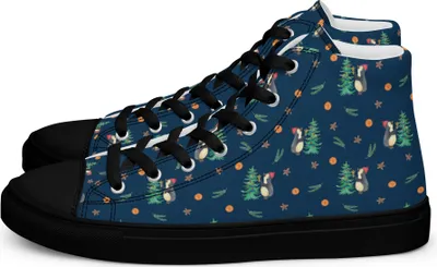 Produktbild von Mr. & Mrs. Panda Damen Sneaker Black Edition Pinguin Weihnachtsbaum Größe 35 1/2 - Blau - Geschenk, Schwarze Sneakers, für, Winter, Weihnachten, Schwarzer, Schwarz