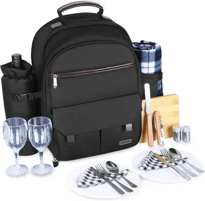 Productafbeelding van Picknickrugzakset voor 2 personen, met geïsoleerde koelbox, inclusief deken, geschikt voor buitengebruik