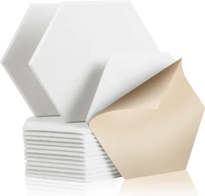 Obrázok produktu pre Akustické panely 12 kusov, 30x26x1 cm, samolepiace, biela, pre štúdio