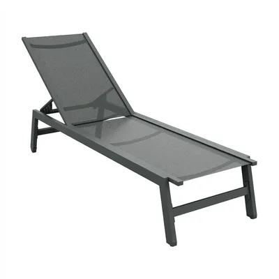 Image de Nilo - Transat de jardin plage piscine 192x55x30 cm en aluminium et textilène anthracite