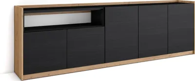 Produktbild von Sideboard, Highboard, 260x37x80cm, 5 Türen, Wohnzimmer, Küche, Schwarz Eiche