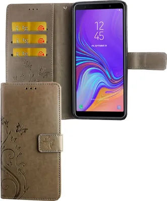 Produktbild von Schutz Hülle Blumen für Handy Samsung Galaxy A9 2018 Grau Wallet Cover Case