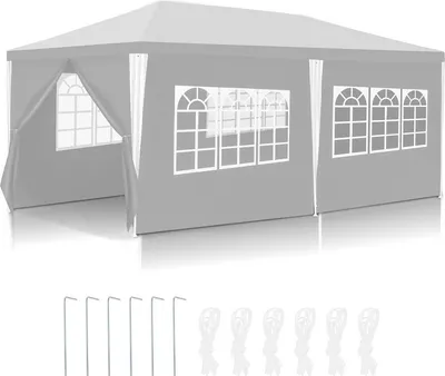 Immagine prodotto di Gazebo in acciaio tubolare Yakimz - gazebo per patio, tenda per fumatori e tenda per feste in acciaio tubolare per il giardino bianco 3x6m