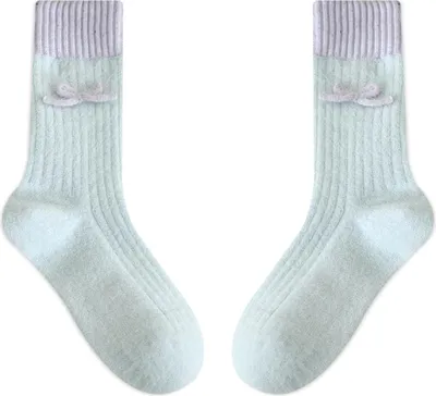 Produktbild von Damen Winter Socken Crew, gerippt, warm, dehnbar, mit Schleife, atmungsaktiv, dick, lässig, für Zuhause, zum Schlafen, für den Alltag.