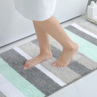 Immagine prodotto di Tappeto da bagno in microfibra, antiscivolo, 60x120 cm, verde/grigio