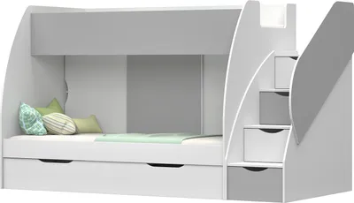 Produktbild von Hochbett Kinderbett Etagenbett Stockbett Boxspringbett Martin (Weiß/Grau)