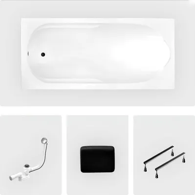 Produktbild von Rechteckige Badewanne - 190 x 80 cm - ohne Verkleidung - mit Füßen - Kopfstütze - Chromablauf - BONA
