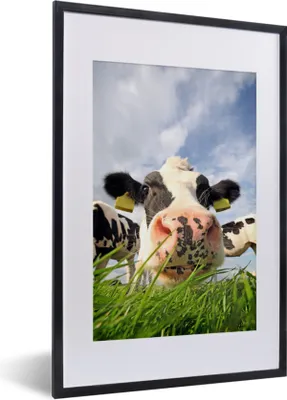 Produktbild von MuchoWow® Gerahmtes Poster Kuh - Bauernhof - Gras - Tiere 40x60 cm - Poster mit Schwarzem Bilderrahmen Wandposter Rahmen Foto Bilder - Poster in Rahmen