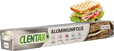 Produktbild von CLENTAX Aluminiumfolie 30m Extra Reißfest Alufolie für Gastro - Geruchsneutral Geruchtsschutz