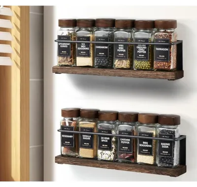 Produktbild von 2er-Set Magnetisches Gewürzregal für Kühlschrank & Mikrowelle, Metall, Schwarz