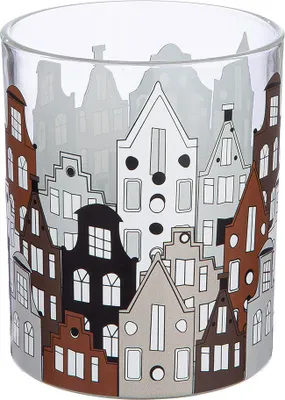 Produktbild von GILDE Windlicht, zylindrisch, "Stadtlichter", Hausmotiv, Glas, braun, VE 8, H. 12,5 cm, D. 10 cm