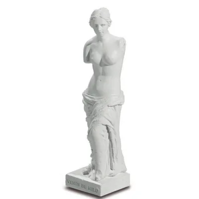 A white statue of Venus de Milo on a white background.