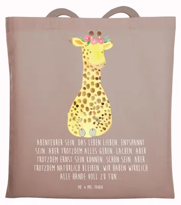 Produktbild von Mr. & Mrs. Panda Jutebeutel Giraffe Blumenkranz - Braun Pastell - Geschenk, Afrika, Selbstliebe, Laptoptasche, Freundin, Tasche, Abenteurer, Shopping, Tote Bag