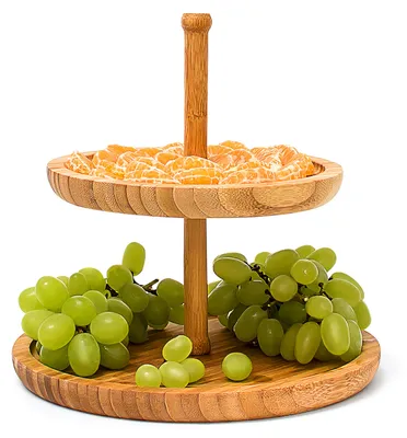 Etagère 2-laags aus Bambus, Ø 25 cm, Höhe 25 cm, natur