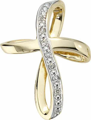 Produktbild von JOBO Anhänger Kreuz 585 Gold Gelbgold teilrhodiniert 7 Diamanten Brillanten 0,03ct.