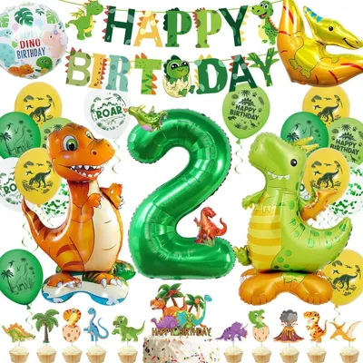 Produktbild von Dino Geburtstag Deko Set 2 Jahre Junge Grün Happy Birthday Banner Ballons
