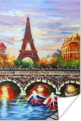 Produktbild von MuchoWow® Poster Gemälde - Öl - Eiffelturm - Paris - Wasser 120x180 cm - Kunstposter
