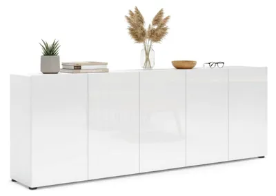 Produktbild von Kommode Komani, Wohnzimmerbuffet, Wohnzimmer-Sideboard, Moderne Küchen-Speisekammer,  Italy, 225x38h79 cm, Glänzendes Weiß