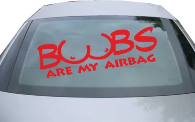 Produktbild von Indigos UG - Aufkleber Heckscheibe & Motorklappe DE2179 - rot - 600x257 mm - Boobs are my Airbagy - Auto Scheiben Fenster Heckklappe Tuning Racing JDM - Die cut