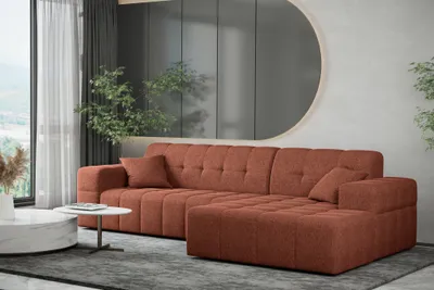 Produktbild von Ecksofa Designersofa NANCY in Stoff Neve Rostbraun Ottomane Rechts