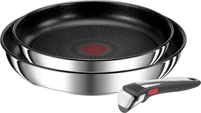 Produktbild von 3-teiliges Kochgeschirr-Set, stapelbar, antihaftbeschichtet, induktionsgeeignet, Thermosignal-Temperaturanzeige, schwarz/Edelstahl, groß