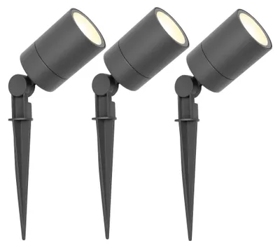 Produktbild von Ledvion 3er Set Gartenstrahler mit Erdspieß anthrazit 3W 2700K GU10 IP65