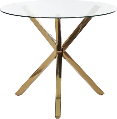 Produktbild von BELIANI Runder Esszimmertisch 90 cm transparente Tischlatte aus Sicherheitsglas Kreuzfuß aus Eisen in Gold mit Schutzkappen Modern Glamour Esszimmer