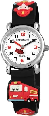 Produktbild von Excellanc 4500017-001 Kinderuhr "Feuerwehr" - schwarzes Silikonband - Analog