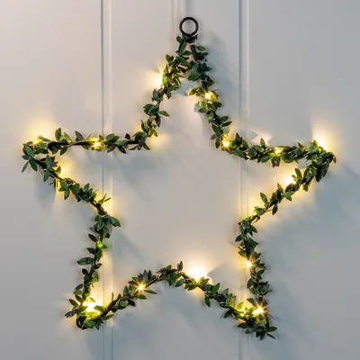 Obrázek produktu pro LED okenní hvězda 30 cm - s ozdobou z zimostrázu - vánoční dekorace na baterie