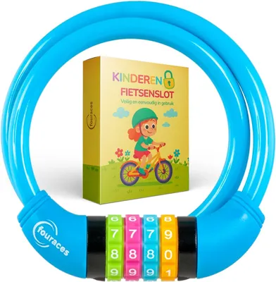 Imagen del producto de Candado para bicicleta de 65 cm, con combinación de 4 dígitos, color azul claro, para bicicletas infantiles