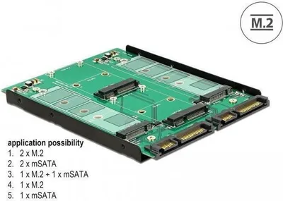 Image de Delock 3.5 ? Convertisseur 2 x SATA 22 Pin > Dualport 2 x M.2 / 2 x mSATA (62946)