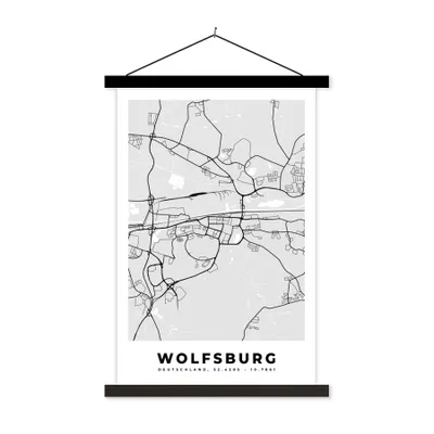 Produktbild von MuchoWow® Textilposter Karte - Wolfsburg - Karte - Deutschland 60x90 cm mit schwarzem Rahmen - Poster Wohnzimmer