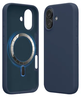 Produktbild von kwmobile Hülle kompatibel mit Apple iPhone 17 Hülle - magnetisches Silikon Case kompatibel mit MagSafe - Cover gummiert Marineblau