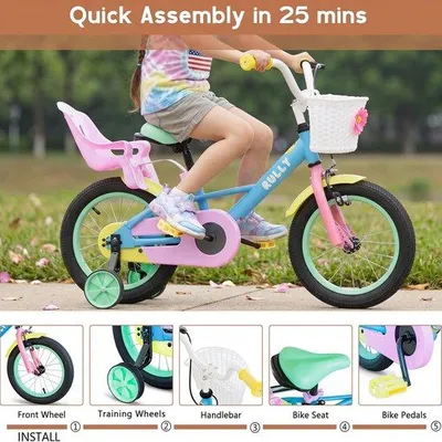 Zdjęcie produktu dla RULLY, rower dziecięcy 16-calowy dla dziewczynek w wieku 4-7 lat (wysokość 41-53 cm) – rower dziecięcy z koszykiem na lalki, podpórkami i