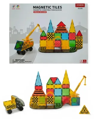 Obrázok produktu pre Magnetické stavebné kocky, stavebnica s 50 dielmi, priehľadné - Magnetic Tiles, vhodné od 3 rokov