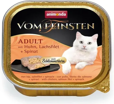 Produktbild von animonda Vom Feinsten Adult Mit Schlemmerkern Huhn, Lachsfilet & Spinat, Adult, jede Rasse, Huhn, Lachs, Spinat, 100 g