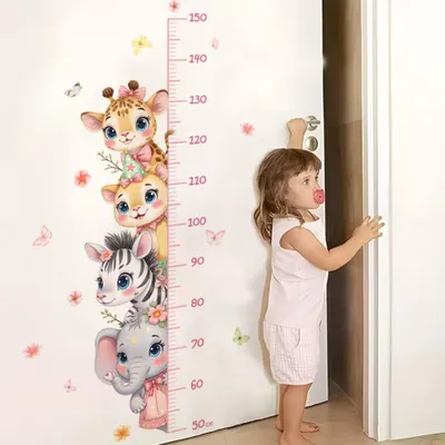 Produktbild von Messlatte Wandsticker Tiere Kinderzimmer Größenmesser Wandtattoo Tiermotiv selbstklebend ablösbar Wachstumsskala Deko
