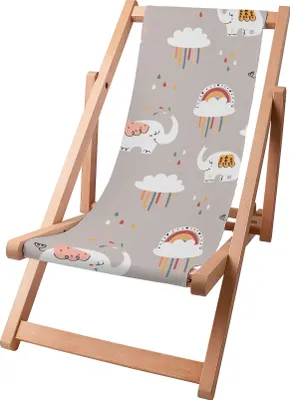 Produktbild von Dreamroots Kinder Liegestuhl klappbar Holz, bis zu 130 kg, Sonnenliege klappbar mit 3-stufiger Neigungsregulierung der Rückenlehne, Elephant and cloud