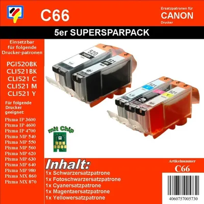 Produktbild von C66MP - Multipack - 5 TiDis Ersatzdruckerpatronen -KCMYK-