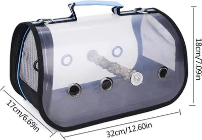 Imagen del producto de Bolsa portátil transparente para transportar aves, ideal para loros, con orificios para la ventilación, adecuada para usar en el coche, como jaula portátil, y para transportar mascotas aviares durante viajes al aire libre