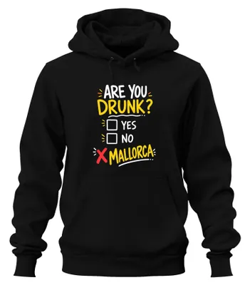 Immagine prodotto di Felpa con cappuccio, colore nero, taglia L, con scritta "Are You Drunk Mallorca Malle Party Junggesellenabschied"