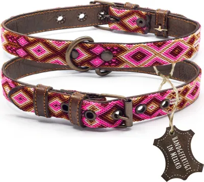 Produktbild von ALTEZAR Rosanes Hundehalsband aus Leder Tribal Pink Handgemacht in Mexiko - Größe M